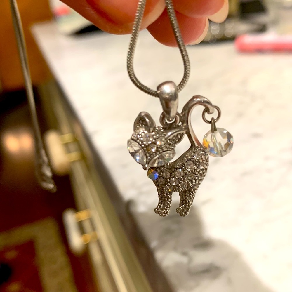Kitty cat silver plated necklace